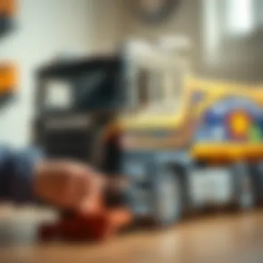 Child engaging with Scania remote control truck, showcasing joy and excitement