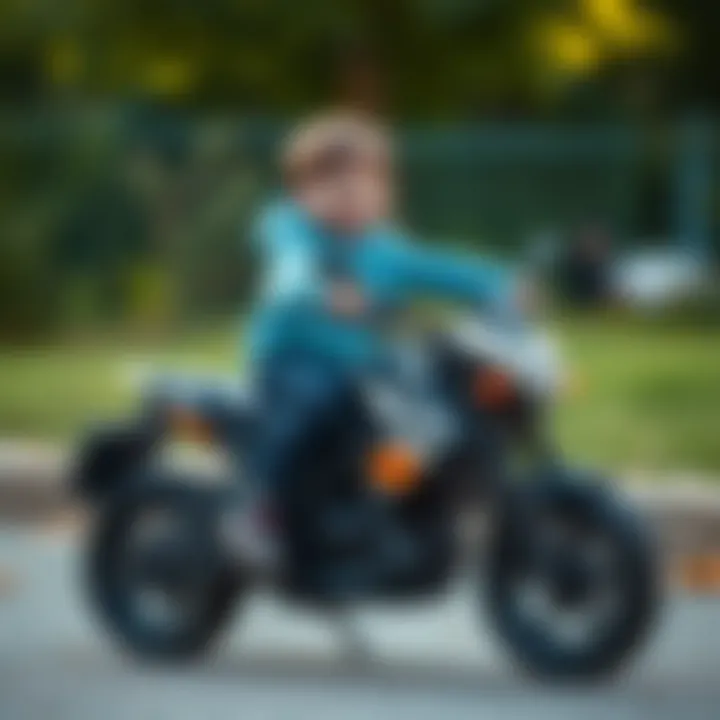 Joyful Ride on a Battery-Powered Motorcycle Child riding a battery-powered motorcycle with joy