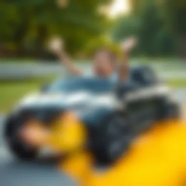 A child enjoying a thrilling ride in a Mercedes AMG electric car, showcasing excitement and joy