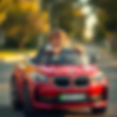 Joyful Ride in Red BMW Electric Car Child enjoying ride on a red BMW electric car