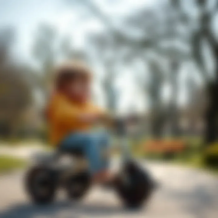 Joyful Park Ride on Tricycle A child enjoying a ride on a tricycle in a park, demonstrating the joy and fun of outdoor activities.