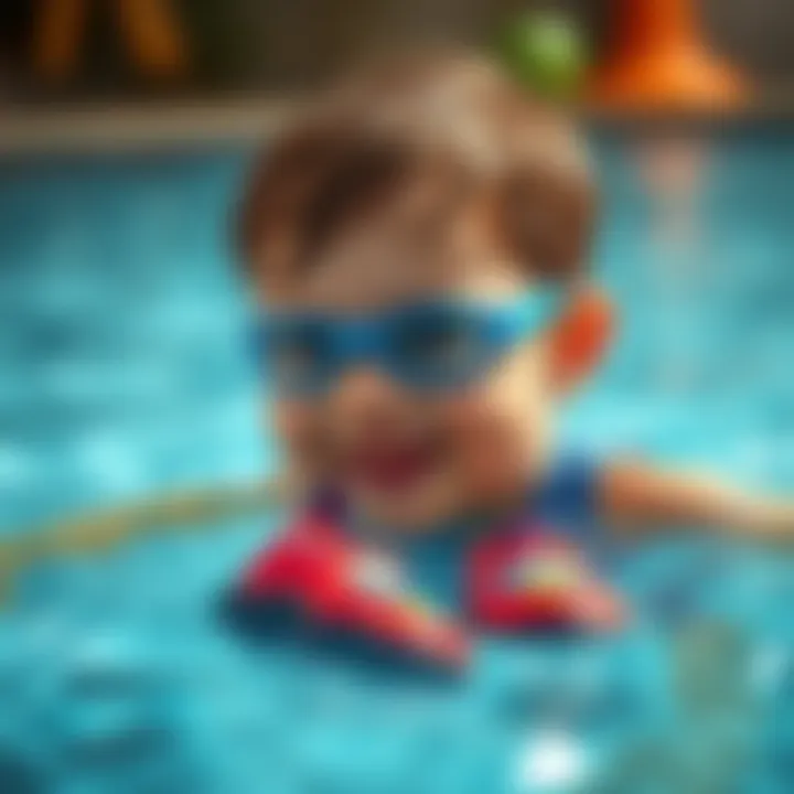 Child enjoying swimming with protective pool shoes