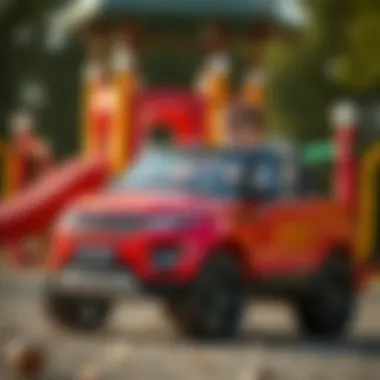 Thrilling Playground Adventures Child enjoying a thrilling ride in a Range Rover toy car on a playground