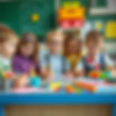 Group of children using school supplies in a classroom