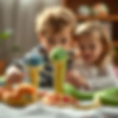 Children playing with plush snake toys, showing creativity