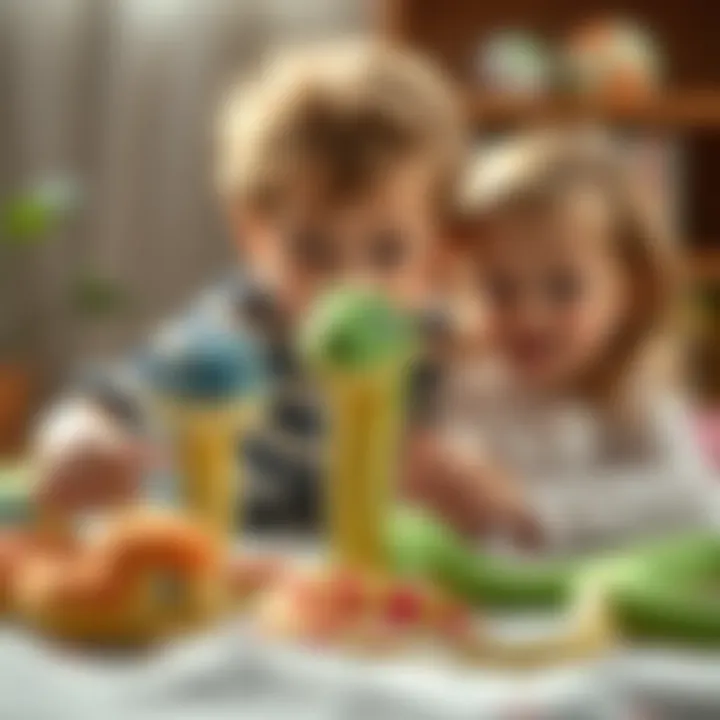 Children playing with plush snake toys, showing creativity