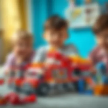 Children engaging in imaginative play with Lego City fire set