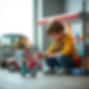 Children playing with a gas station toy, engaging in imaginative play