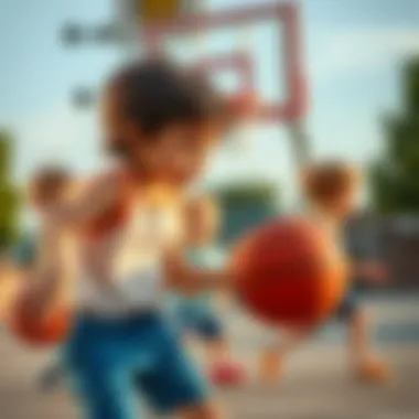 Children Engaged in Basketball Fun Children enjoying a game of basketball