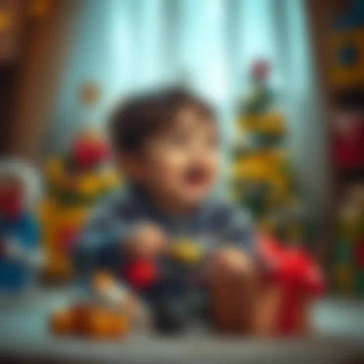 Happy child playing with a new toy