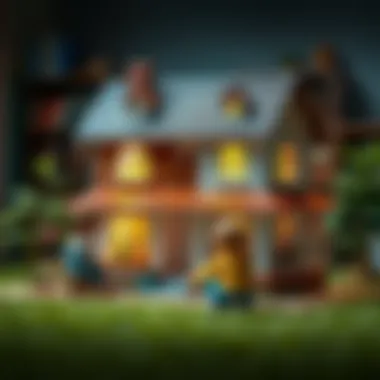 Imaginative Play with a Model House Children engaging in imaginative play with a large model house