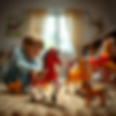 Children engaging in imaginative play with toy horses, fostering social interaction