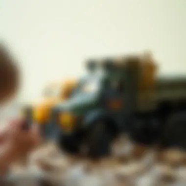 Imaginative Play with Toy Soldiers Children engaging in imaginative play with toy soldier trucks