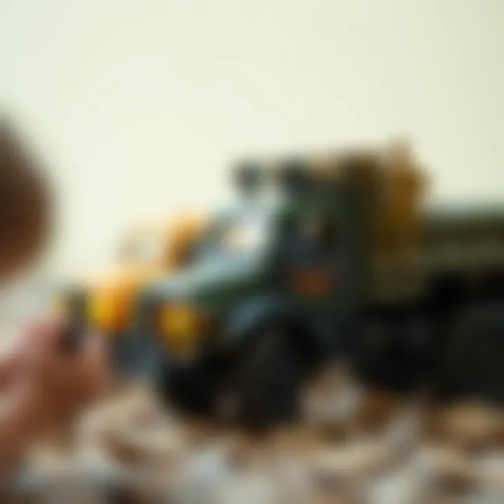 Imaginative Play with Toy Soldiers Children engaging in imaginative play with toy soldier trucks