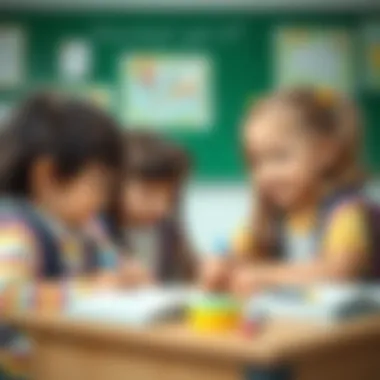 Children using Kral Şakir school bag in a classroom setting.