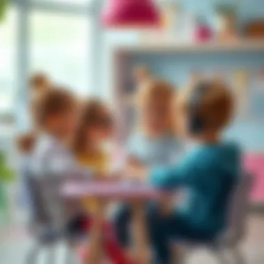 Children playing with Barbie teacher doll