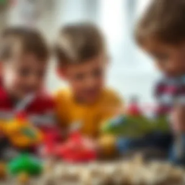 Children playing together with toy helicopters
