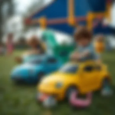 Children playing with Volkswagen toy cars on a playground