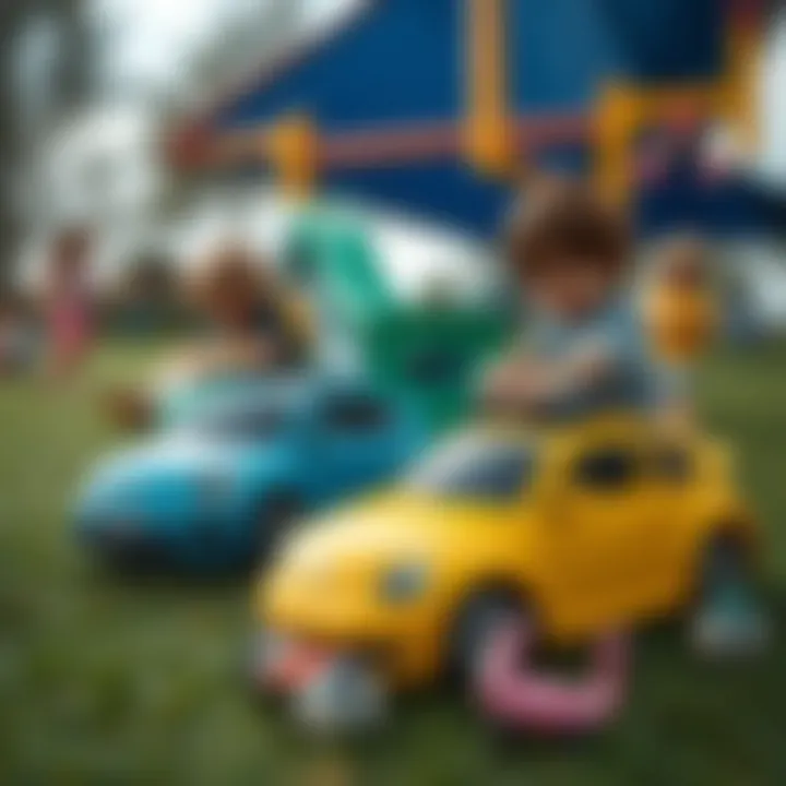 Children playing with Volkswagen toy cars on a playground
