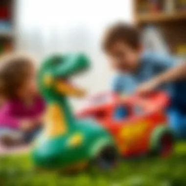 Children playing with Dinoco McQueen, engaging in imaginative play