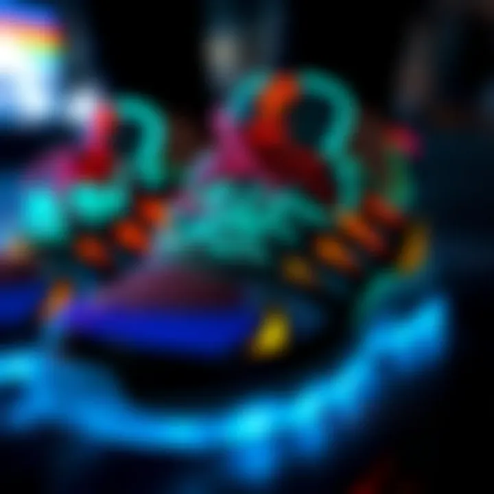 Intricate Design of Glowing Sports Shoes Close-up of glowing shoe features and design