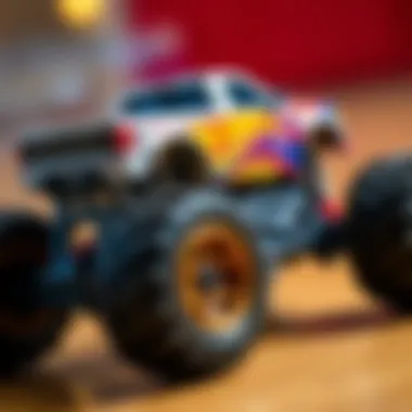 Close-up view of a detailed Hot Wheels Monster Truck, highlighting its unique features