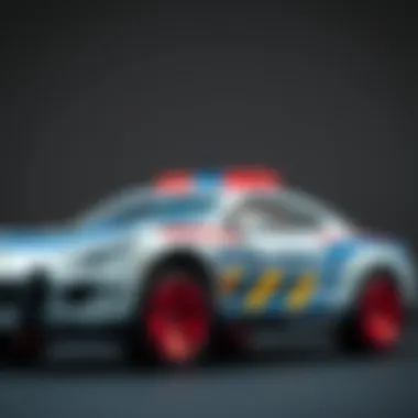 Close-up of Hot Wheels police car detailing
