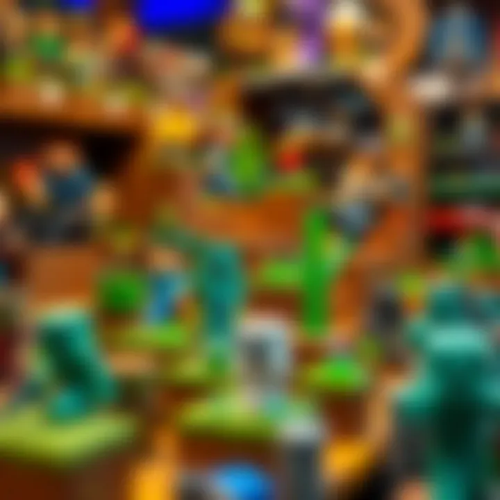 Intricate Minecraft Collectibles Showcase A close-up of Minecraft collectibles on display