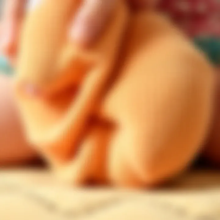 Close-up of a soft stress toy being squeezed, demonstrating its texture.