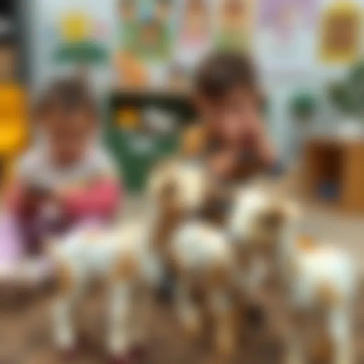 Educational Playtime with Goat Toys Children engaged in educational play with goat toys