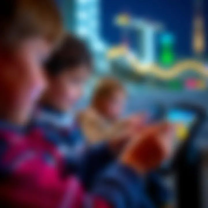 Children playing car games on tablets