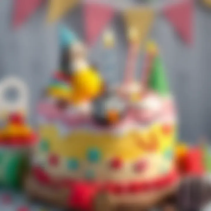 Colorful birthday cake decorated with playful designs