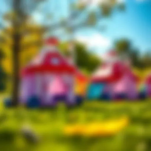 Colorful children's tents in a sunny park setting