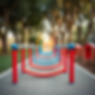 Colorful obstacle course equipment in a park