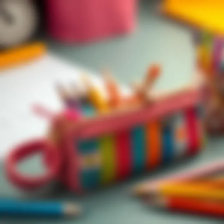 Colorful pencil case with organized stationery