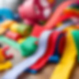 Colorful velcro strips arranged on a table