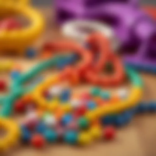 Colorful beads arranged creatively on a flat surface