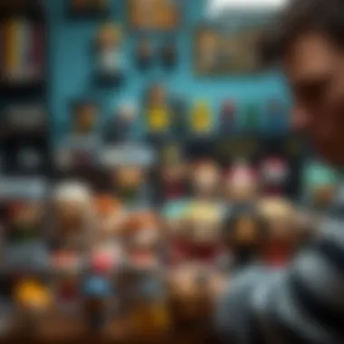 Curating Your Funko Collection An enthusiast carefully arranging a curated collection of Funko Pop figures