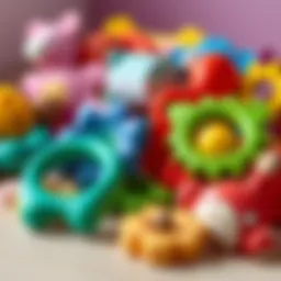 A colorful assortment of teething toys for children