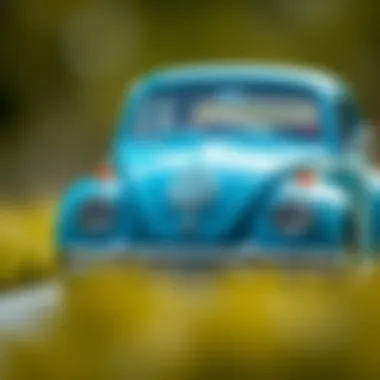 Close-up of a detailed Volkswagen toy car showcasing its design