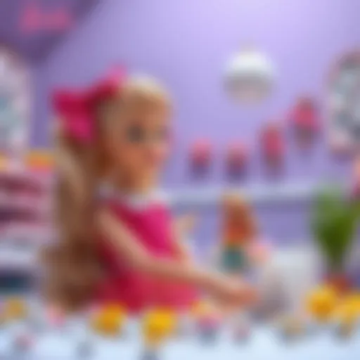 A whimsical scene featuring a giant Barbie doll inspiring creativity