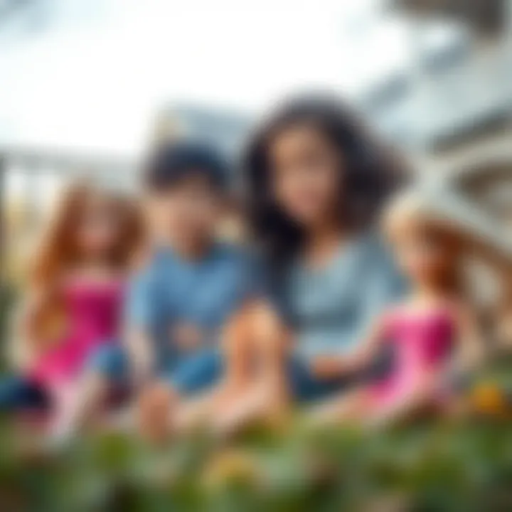Imaginative Playtime with Dev Barbie Dolls Children engaging in imaginative play with oversized Barbie dolls
