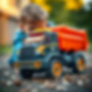 Engaging Play with a Toy Truck A vibrant toy truck engaging a child in play