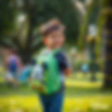 Child happily carrying a Disney backpack in a park
