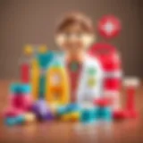 A colorful doctor toy set with various medical tools