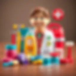 A colorful doctor toy set with various medical tools
