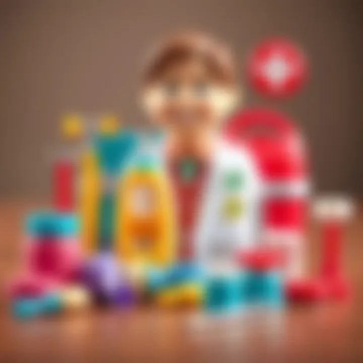 A colorful doctor toy set with various medical tools
