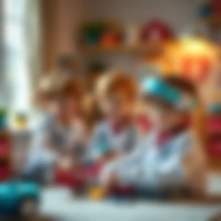 Children role-playing as doctors in a playroom