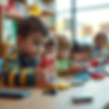 Children Engaging with Various Mobiles Children playing and interacting with different types of mobiles.