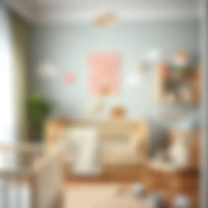 Serene Nursery with Artistic Mobile A serene nursery featuring a beautifully designed mobile.